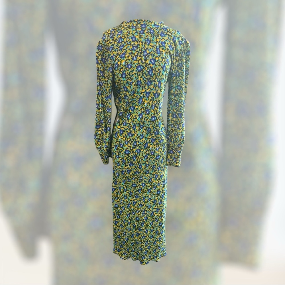 Rails Floral Midi Dress in Blue and Green with Side Cutout